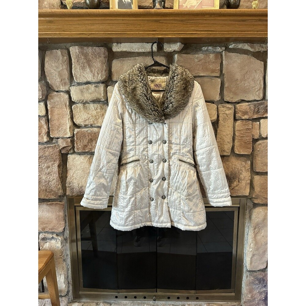 Y2K BKE Faux Fur Collar Jacket Winter Coat Double Button Belt Women’s M 00s VTG